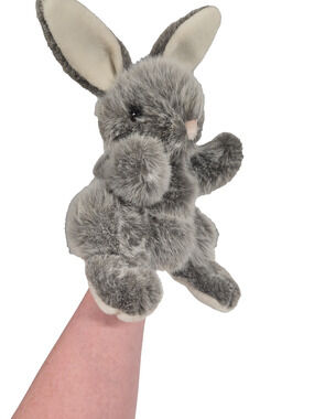 Plush Creations Inc Vintage 1996 Bunny Rabbit Hand Puppet Gray White 13 Inch